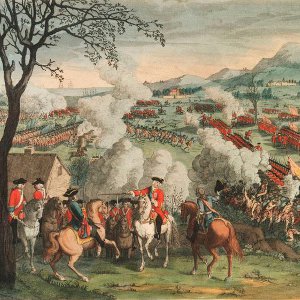 An 18th century hand-coloured engraving portraying the Battle of Culloden in Inverness-shire. © National Library of Scotland